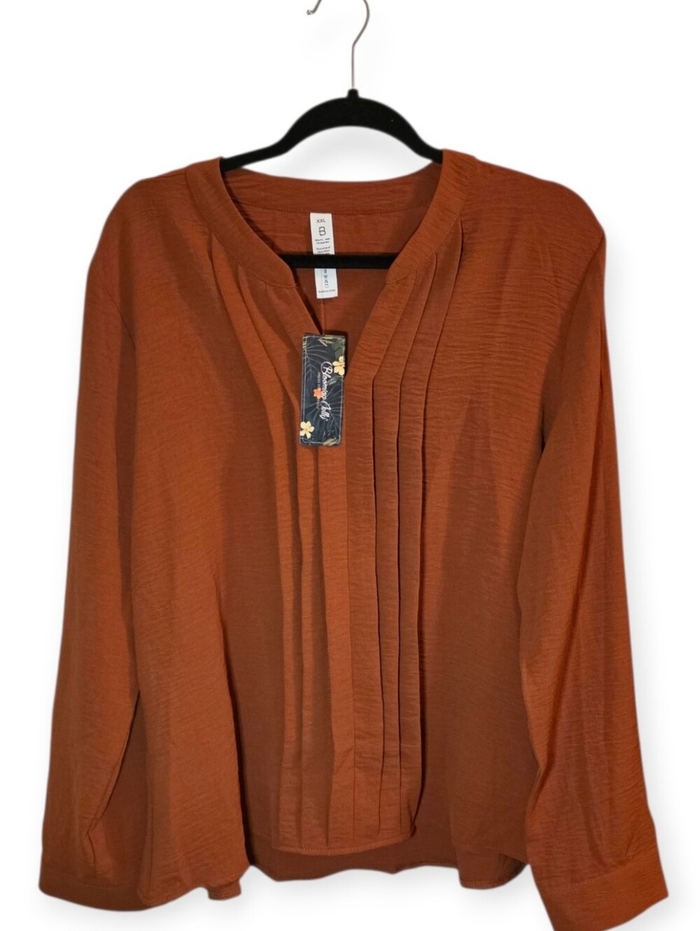 Blooming Jelly Rust Pleated V-Neck Blouse XXL - Picture 2 of 5